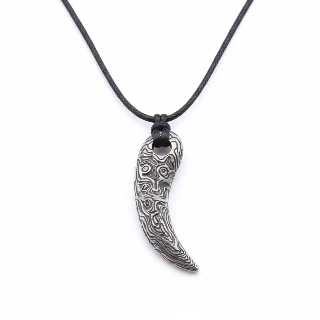 Viking Damascus Steel Tooth Pendant Necklace Nordic Warrior Jewelry