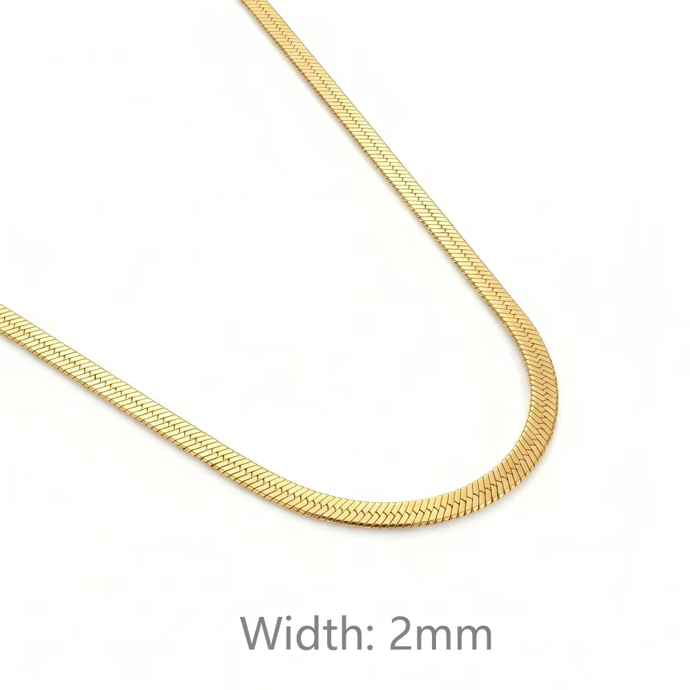 Minimalist Unisex Snake Choker Chain Necklace Stainless Steel Herringbone Gold Plated Boho Vintage Jewelry Gift for Women Men
