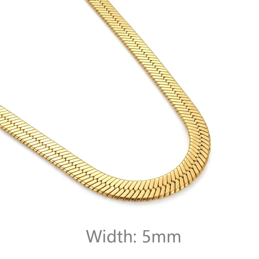 Minimalist Unisex Snake Choker Chain Necklace Stainless Steel Herringbone Gold Plated Boho Vintage Jewelry Gift for Women Men