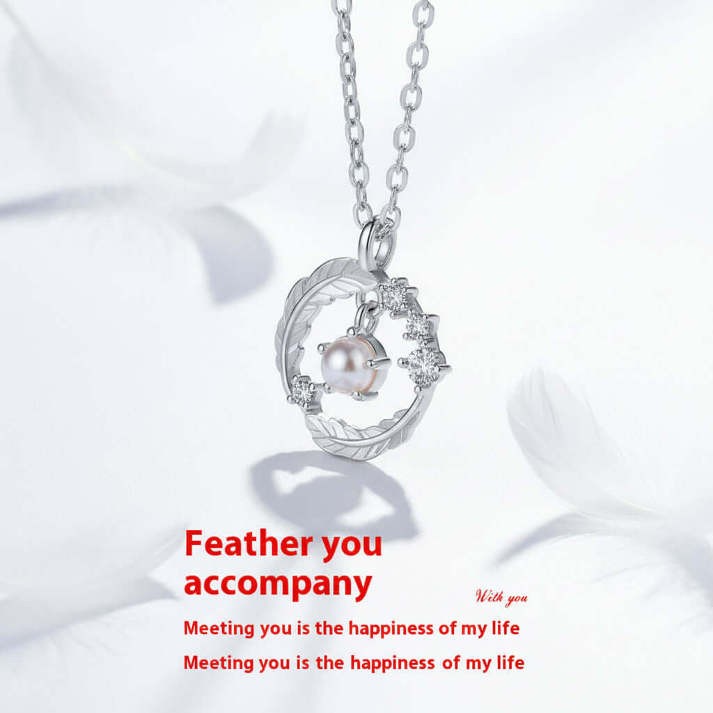 Moonstone Feather Pendant Necklace 925 Silver Feather Pendant Necklace