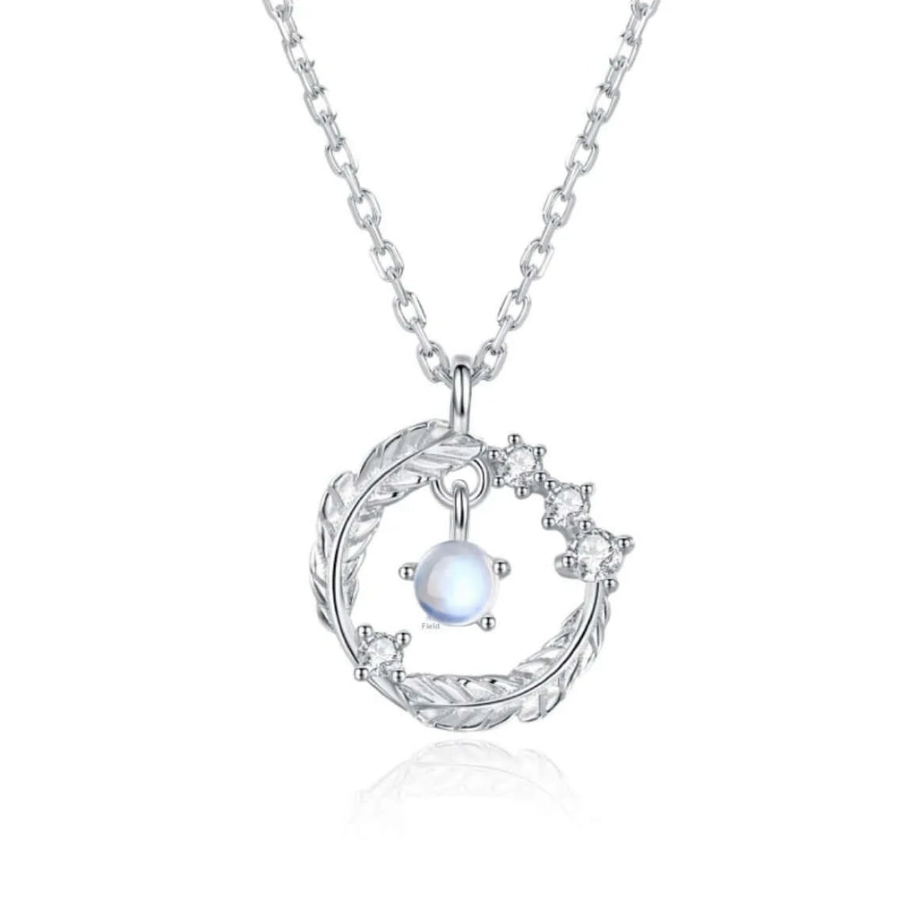 Moonstone Feather Pendant Necklace 925 Silver Feather Pendant Necklace
