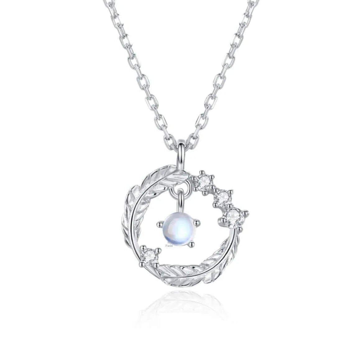 Moonstone Feather Pendant Necklace 925 Silver Feather Pendant Necklace