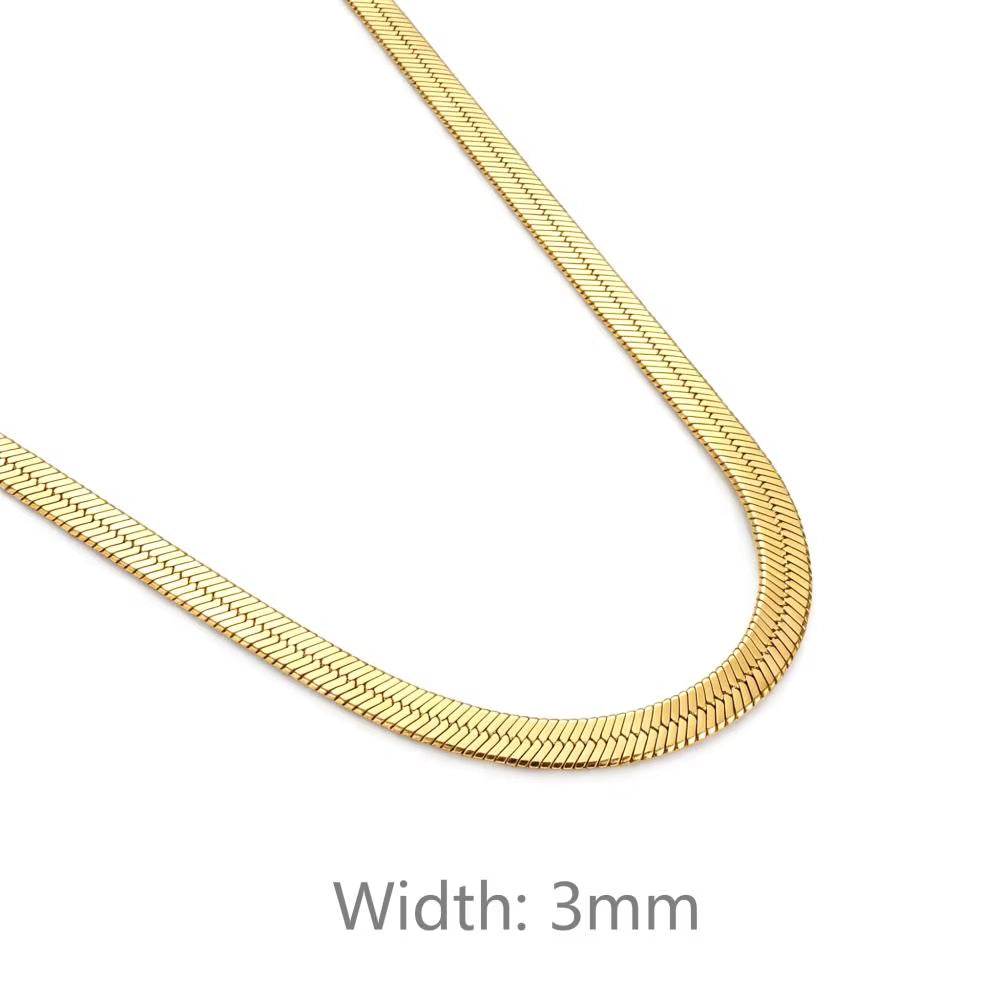 Minimalist Unisex Snake Choker Chain Necklace Stainless Steel Herringbone Gold Plated Boho Vintage Jewelry Gift for Women Men
