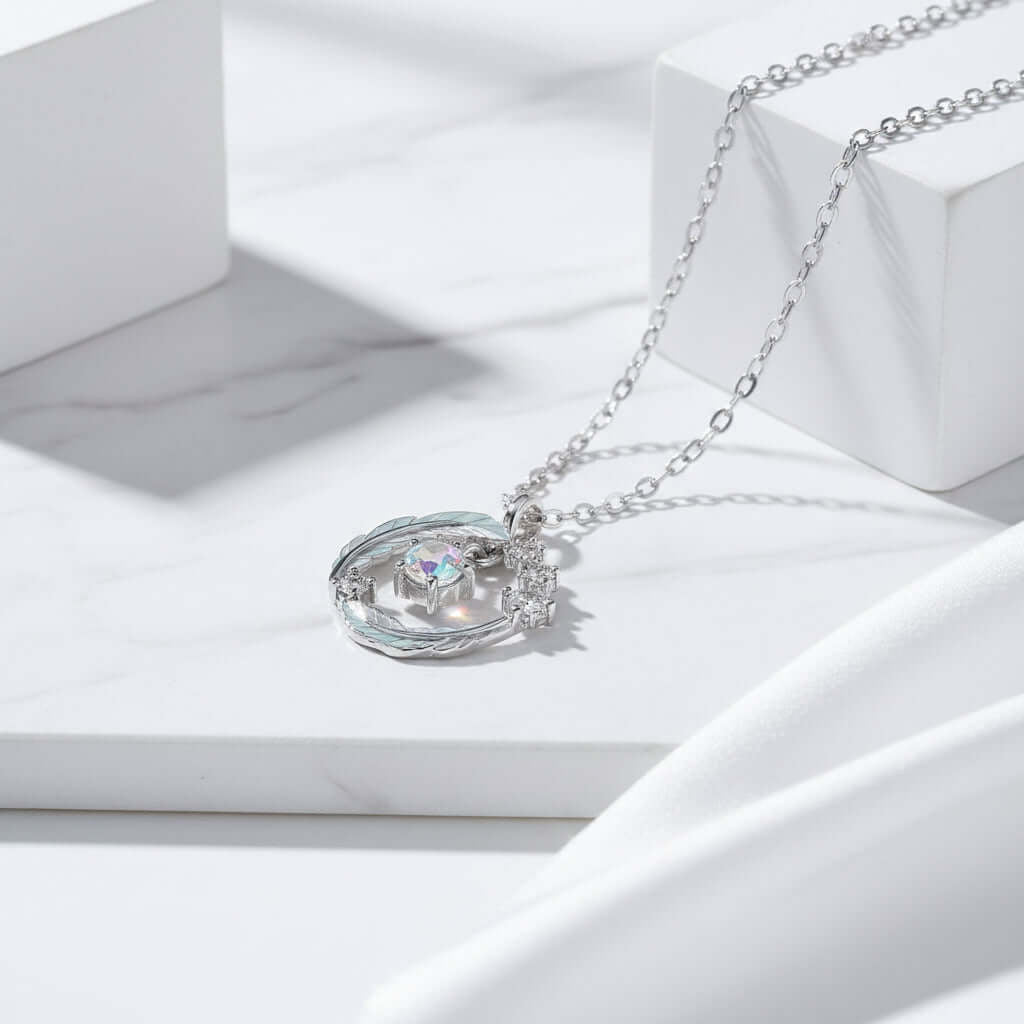 Moonstone Feather Pendant Necklace 925 Silver Feather Pendant Necklace