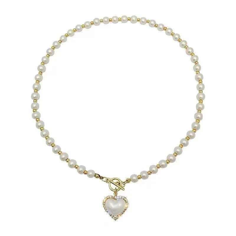 Elegant Pearl Necklace for Women Heart Pendant Necklaces Luxury Imitation Pearls Chain Necklaces Korean Jewelry Girls Gifts