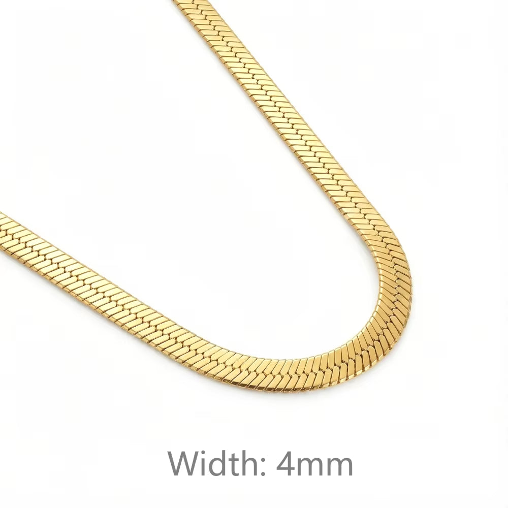 Minimalist Unisex Snake Choker Chain Necklace Stainless Steel Herringbone Gold Plated Boho Vintage Jewelry Gift for Women Men